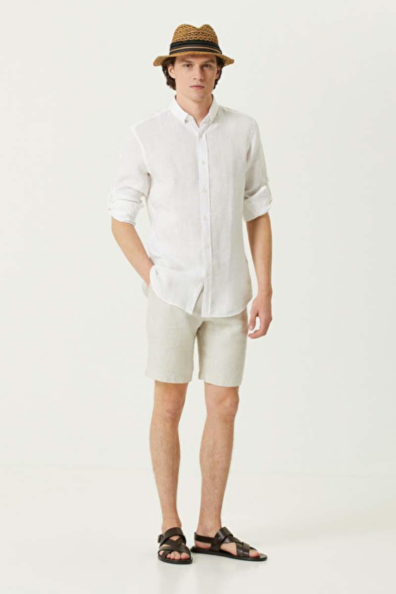 Keten Gömlek - Beyaz - Fiji Beachwear - 2