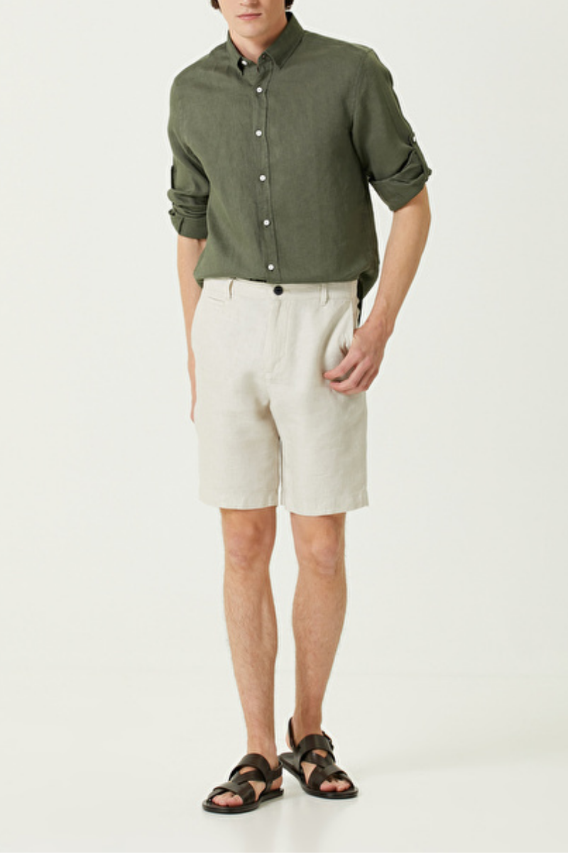 Keten Gömlek - Haki - Fiji Beachwear - 2