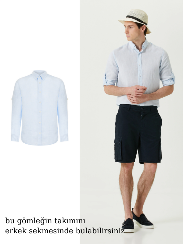 Çocuk Keten Gömlek - Açık Mavi - Fiji Beachwear - 4