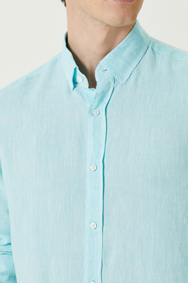 Keten Gömlek - Su Yeşili - S