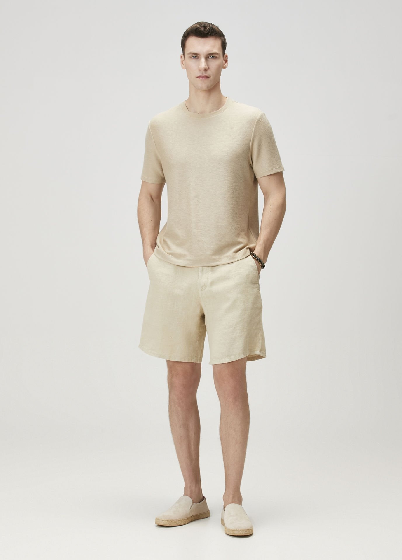 Bej - Keten Bermuda - Fiji Beachwear - 2