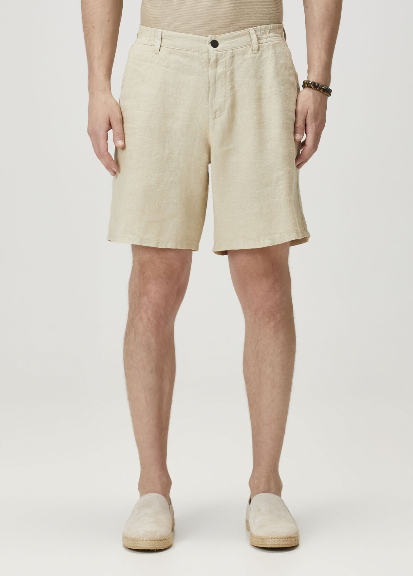 Bej - Keten Bermuda - M