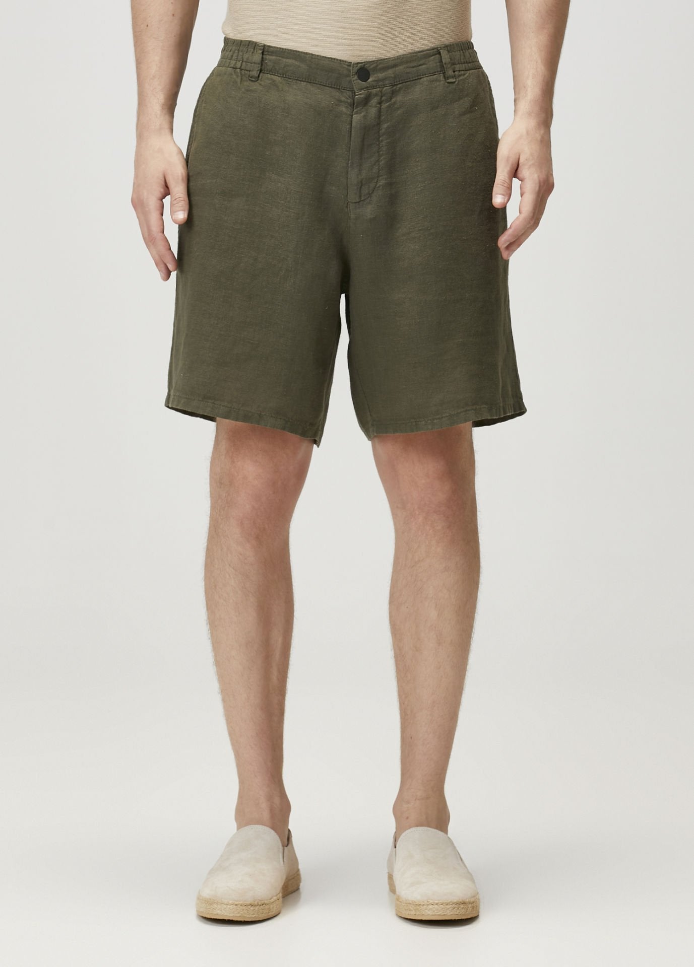 Koyu Yeşil - Keten Bermuda - L